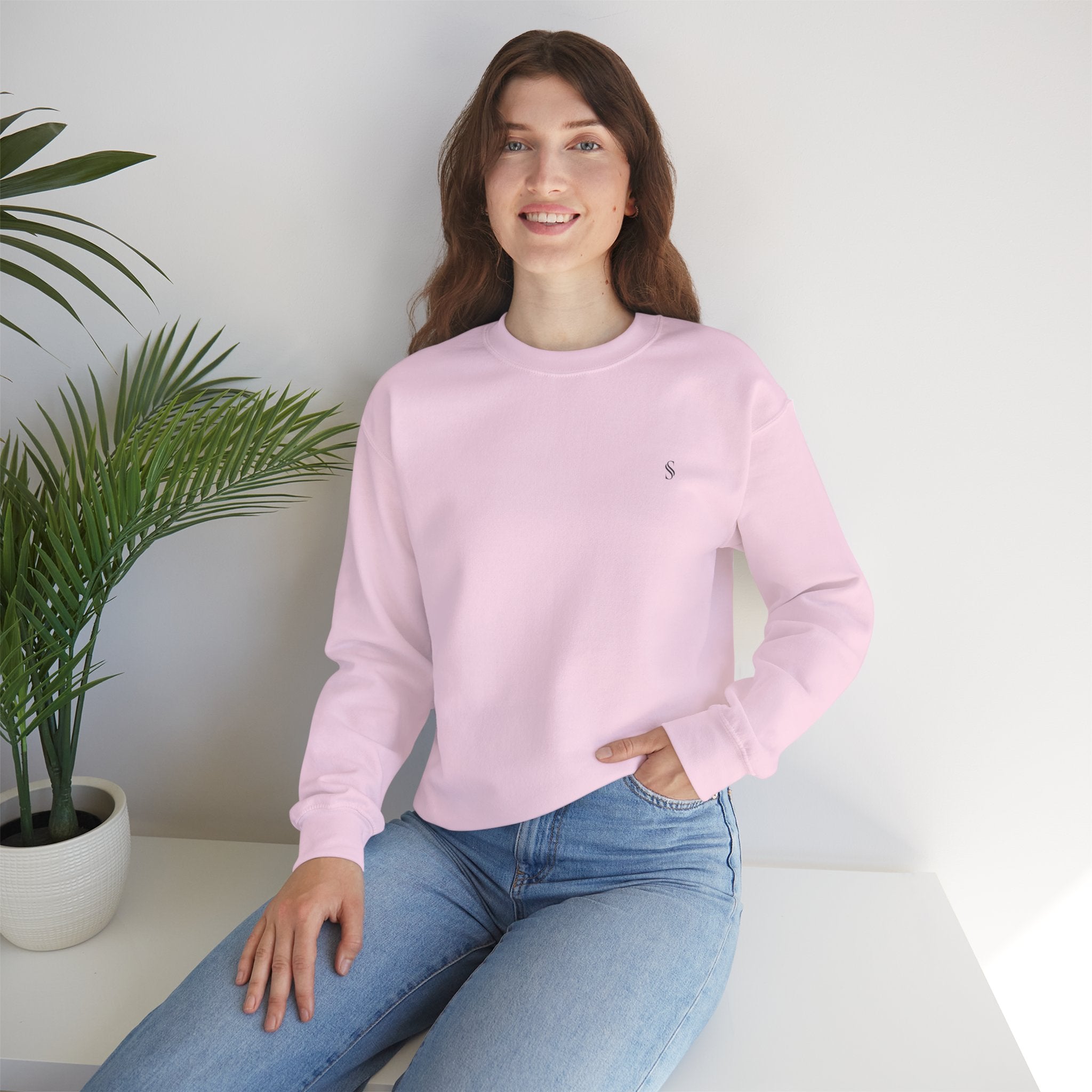 Sudadera sin capucha con estampado rosa claro